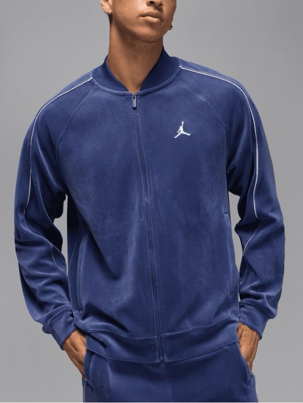 NWT Nike Jordan Brooklyn Men's Velour Track Jacket Blue Void Men’s Large